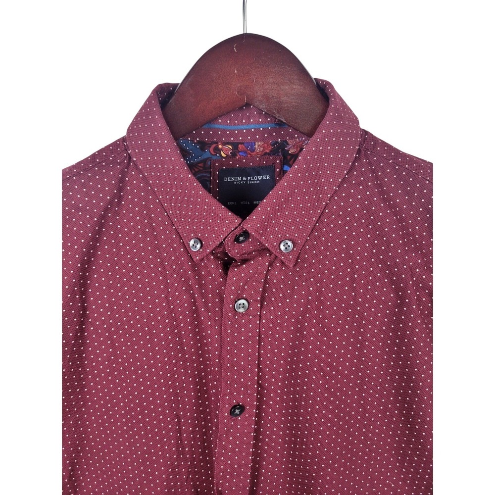Denim & Flower Ricky‎ Singh Mens Burgundy Dot Button Down Shirt Large